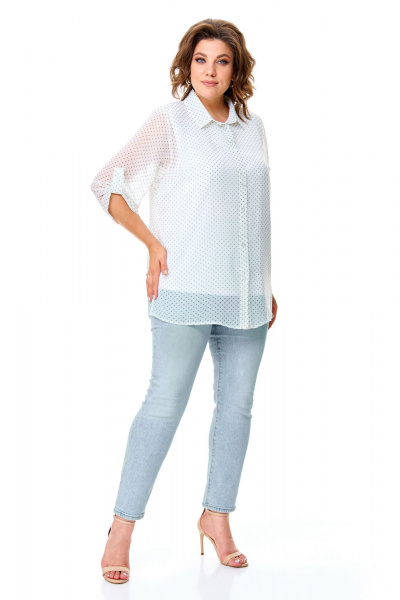 Летний комплект блуза и майка с принтом горох Abbi 5028 белый_горошек - фото 4