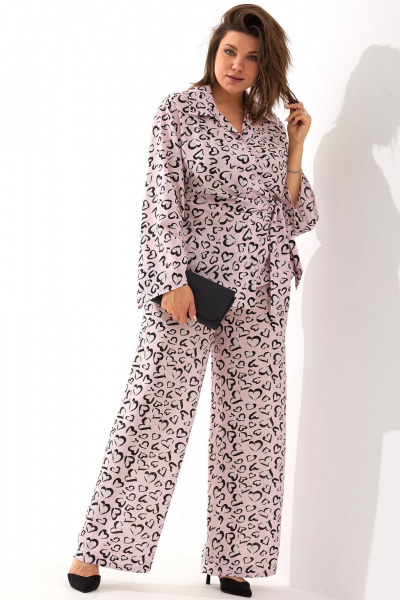 Брюки палаццо с принтом сердец свободный крой BegiModa 6051 розовое_сердце - фото 1