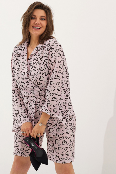 Шорты летние на высокой посадке с карманами и принтом BegiModa 8008 розовое_сердце - фото 2