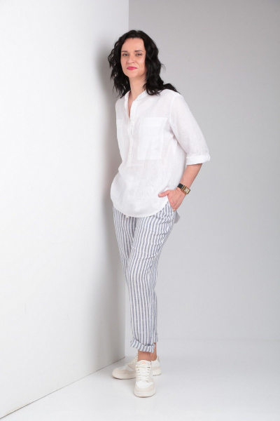 Брюки, рубашка Ma Vie М663 белый,бело-серая_полоска - фото 15