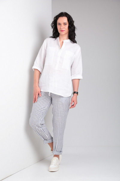 Брюки, рубашка Ma Vie М663 белый,бело-серая_полоска - фото 13
