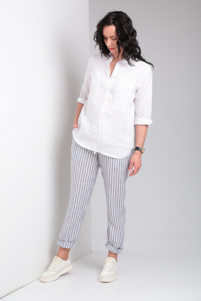 Брюки, рубашка Ma Vie М663 белый,бело-серая_полоска - фото 11