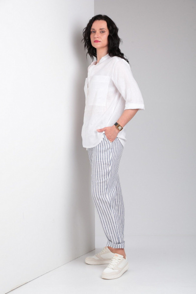 Брюки, рубашка Ma Vie М663 белый,бело-серая_полоска - фото 9