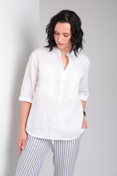 Брюки, рубашка Ma Vie М663 белый,бело-серая_полоска - фото 7