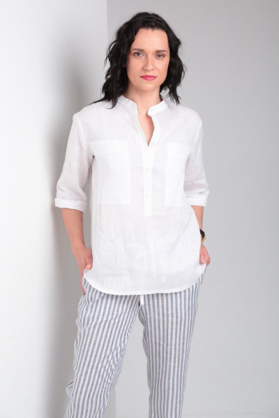 Брюки, рубашка Ma Vie М663 белый,бело-серая_полоска - фото 5