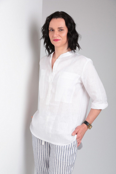 Брюки, рубашка Ma Vie М663 белый,бело-серая_полоска - фото 4