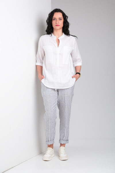 Брюки, рубашка Ma Vie М663 белый,бело-серая_полоска - фото 1