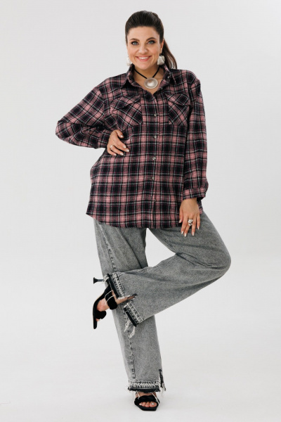 Рубашка клетка из шерстяного текстиля на каждый день Anelli 1452 орхидея - фото 7