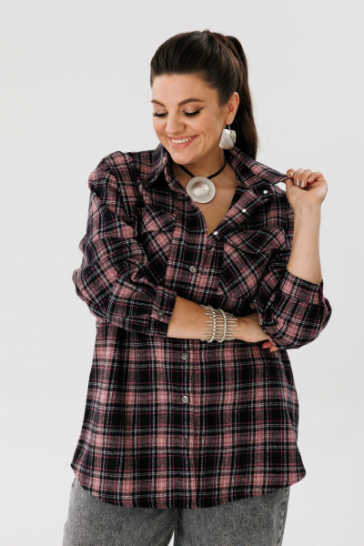 Рубашка клетка из шерстяного текстиля на каждый день Anelli 1452 орхидея - фото 6