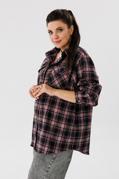 Рубашка клетка из шерстяного текстиля на каждый день Anelli 1452 орхидея - фото 2