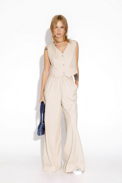 Костюм 2-ка из хлопкового жилета и широких брюк PiRS 4578 светло-бежевый - фото 1