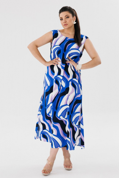 Сарафан трапеция с V-вырезом и разрезами Anelli 1472.2 ультрамарин - фото 8