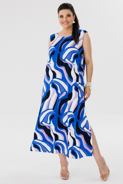 Сарафан трапеция с V-вырезом и разрезами Anelli 1472.2 ультрамарин - фото 6