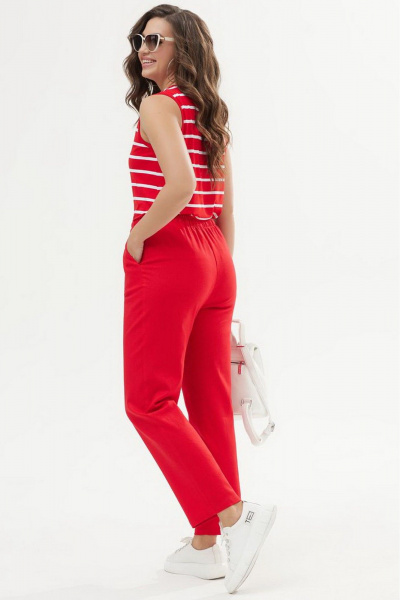 Льняные брюки прямого кроя с резинкой и шнуром Elady 4281 красный - фото 4