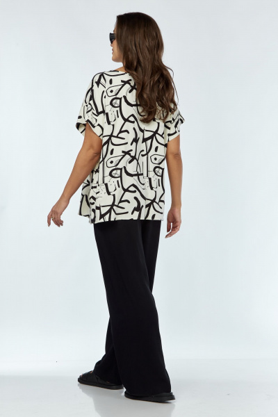 Костюм из вискозы женский с блузкой и брюками Luna 168 молоко-черный - фото 7