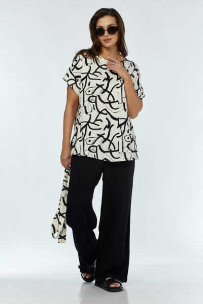 Костюм из вискозы женский с блузкой и брюками Luna 168 молоко-черный - фото 6