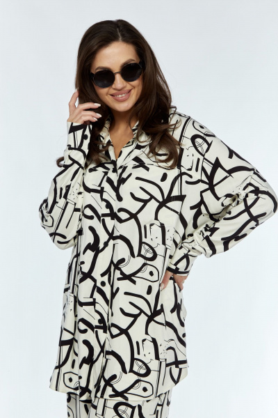 Белая рубашка прямого кроя с карманами и разрезами Luna 170_1 молоко-рисунок - фото 3