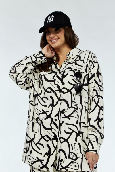 Белая рубашка прямого кроя с карманами и разрезами Luna 170_1 молоко-рисунок - фото 1