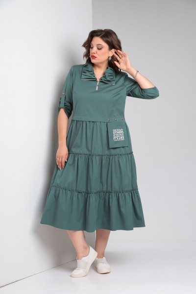 Платье из хлопка с воланами и нагрудными выточками Rishelie 829 морская_волна - фото 4