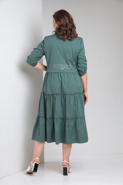 Платье из хлопка с воланами и нагрудными выточками Rishelie 829 морская_волна - фото 2