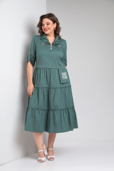 Платье из хлопка с воланами и нагрудными выточками Rishelie 829 морская_волна - фото 1