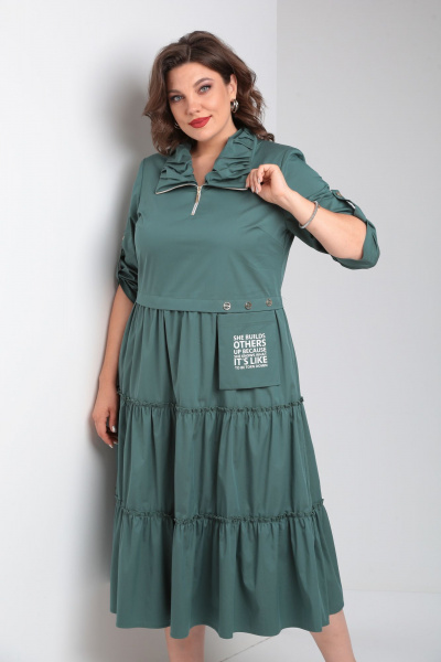 Платье из хлопка с воланами и нагрудными выточками Rishelie 829 морская_волна - фото 3