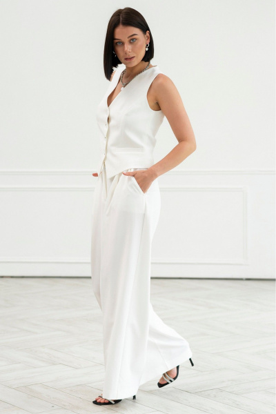 Жакет из текстиля с костюмными брюками Ivera 3039В молочный - фото 5