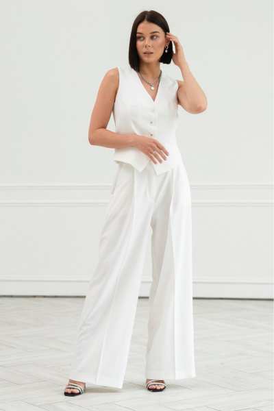 Жакет из текстиля с костюмными брюками Ivera 3039В молочный - фото 2