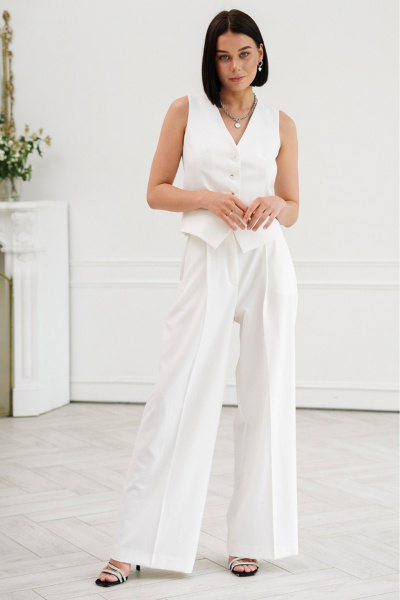 Жакет из текстиля с костюмными брюками Ivera 3039В молочный - фото 1