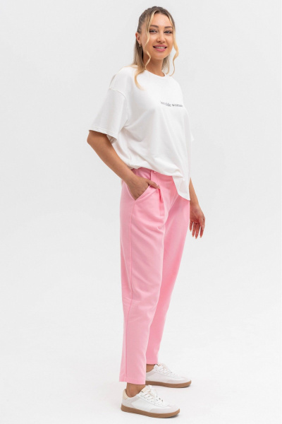 Розовые брюки из хлопка с шлевками и классическим кроем Ivera 2053 персик - фото 4