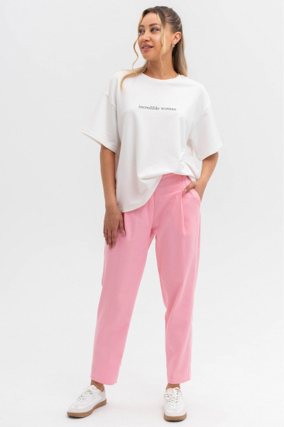 Розовые брюки из хлопка с шлевками и классическим кроем Ivera 2053 персик - фото 3