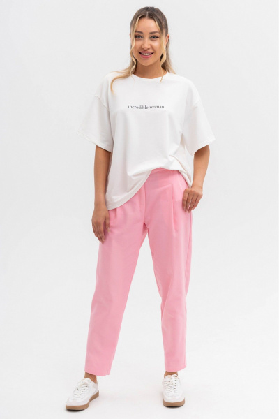 Розовые брюки из хлопка с шлевками и классическим кроем Ivera 2053 персик - фото 2