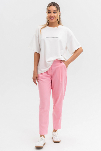 Розовые брюки из хлопка с шлевками и классическим кроем Ivera 2053 персик - фото 1