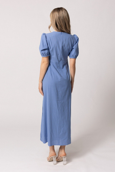 Платье из хлопка с кружевными вставками и круглым вырезом Golden Valley 44034-1 темно-голубой - фото 3