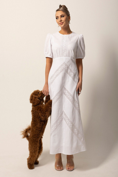 Платье из хлопка с кружевными вставками и классическим кроем Golden Valley 44034-1 белый - фото 1