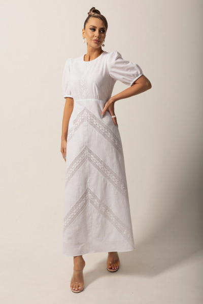 Платье из хлопка с кружевными вставками и классическим кроем Golden Valley 44034-1 белый - фото 3