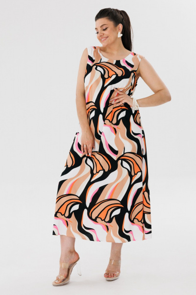 Трапеционный сарафан из вискозы с разрезами и вырезом Anelli 1472.2 пунш_из_папайи - фото 6