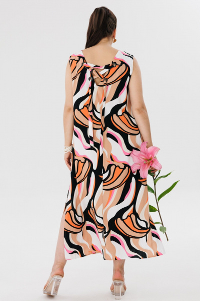 Трапеционный сарафан из вискозы с разрезами и вырезом Anelli 1472.2 пунш_из_папайи - фото 3