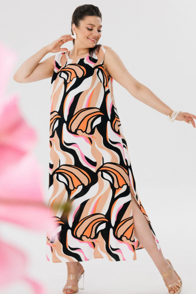 Трапеционный сарафан из вискозы с разрезами и вырезом Anelli 1472.2 пунш_из_папайи - фото 1