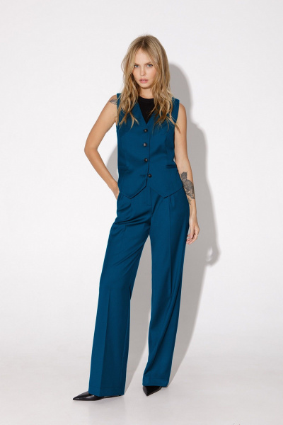 Брюки-палаццо из вискозы с мягкими складками и высокой посадкой PiRS 4650 морская_волна - фото 3