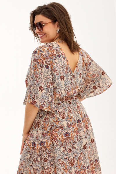 Легкое воздушное платье с разрезами и поясом из шифона BegiModa 1037 облепиха - фото 7