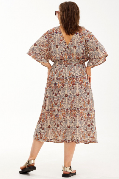 Легкое воздушное платье с разрезами и поясом из шифона BegiModa 1037 облепиха - фото 6
