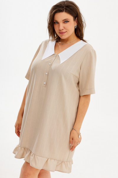 Летнее платье А-силуэта с цветочным принтом и воланом BegiModa 1038 кофейный - фото 5