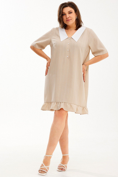 Летнее платье А-силуэта с цветочным принтом и воланом BegiModa 1038 кофейный - фото 1