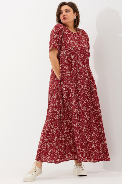 Бежевое платье рубашка с карманами и поясом из текстиля BegiModa 1039 вино - фото 7