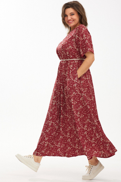 Бежевое платье рубашка с карманами и поясом из текстиля BegiModa 1039 вино - фото 4