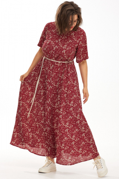 Бежевое платье рубашка с карманами и поясом из текстиля BegiModa 1039 вино - фото 3