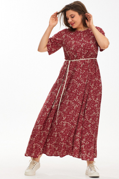 Бежевое платье рубашка с карманами и поясом из текстиля BegiModa 1039 вино - фото 2