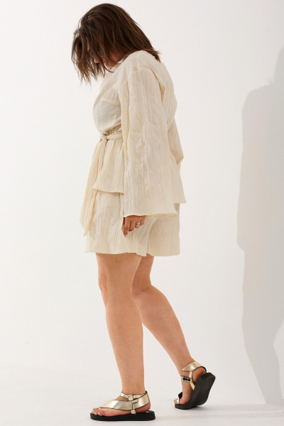 Летний комплект блузы на запах и свободных шортов BegiModa 3067 шампань - фото 5
