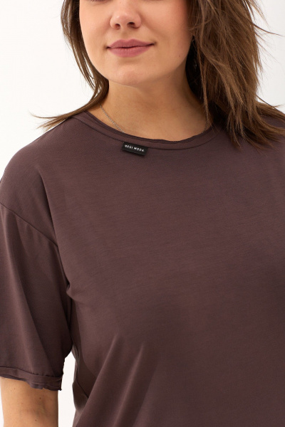 Трикотажная блуза свободного кроя с укороченным рукавом BegiModa 4100 мокко - фото 7